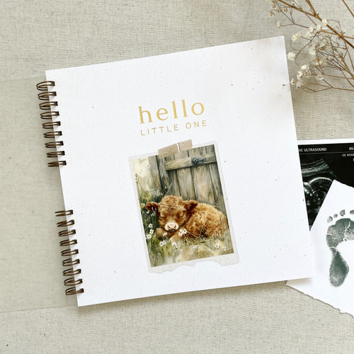 Highland Cow Wire Bound Baby Book | SOFT COVER with GOLD FOIL detail | READY TO SHIP