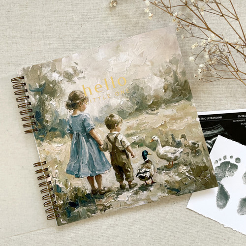 Brother and Sister and Ducks Wire Bound Baby Book | SOFT COVER with GOLD FOIL detail | READY TO SHIP