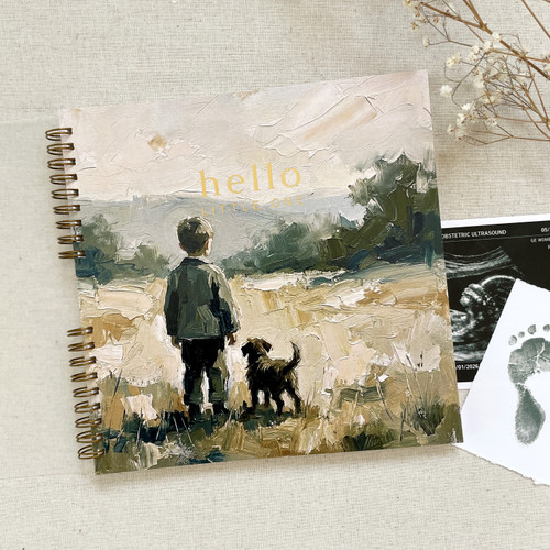 Boy & Dog Wire Bound Baby Book | SOFT COVER with GOLD FOIL detail | READY TO SHIP