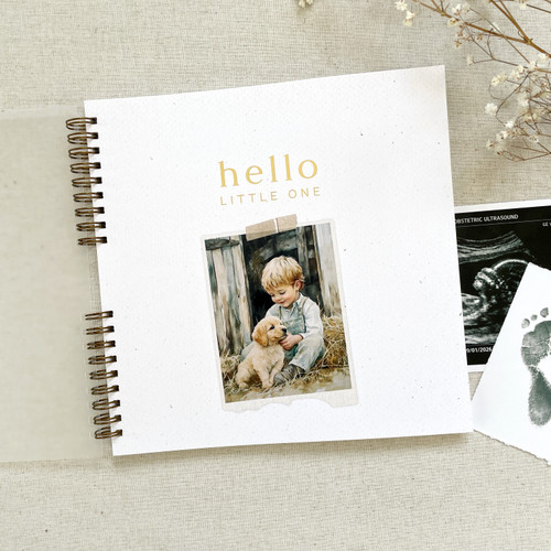 Boy & Puppy Wire Bound Baby Book | SOFT COVER with GOLD FOIL detail | READY TO SHIP