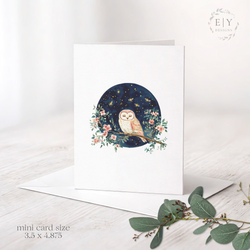 Owl & Fireflies Mini Note Card