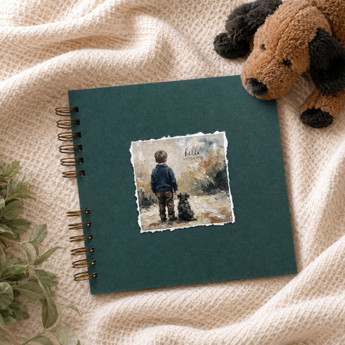 Boy + Dog on Teal Wire Bound Baby Book