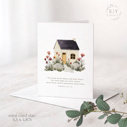 Cottage and Poppies Mini Note Card