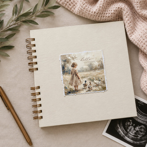 Girl + Ducks on Cream Wire Bound Baby Book | READY TO SHIP