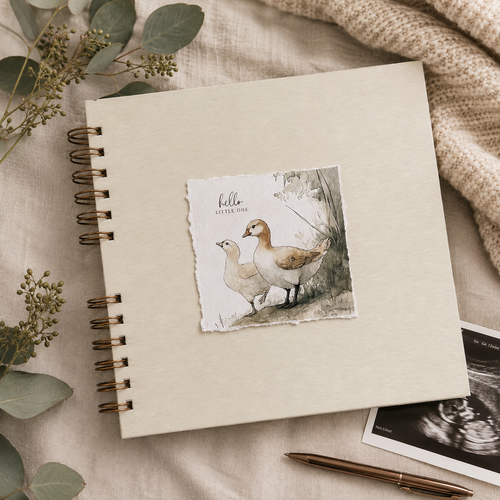 Watercolor Ducks on Cream Wire Bound Baby Book