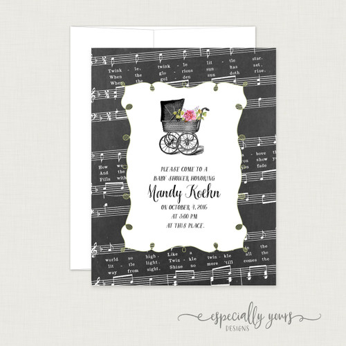 Floral Carriage Baby Shower Invitation