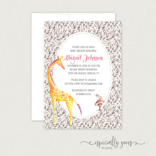 Whimsical Watercolor Giraffe Baby Shower Invitation Especially Yours Designs