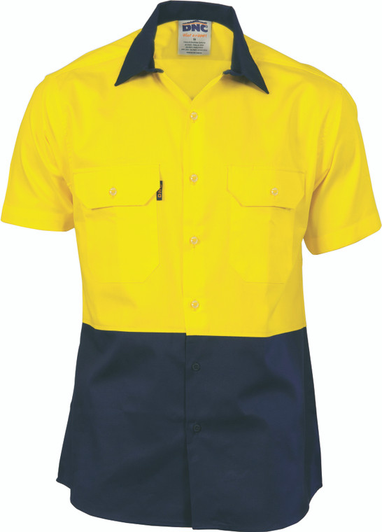 HiVis Two Tone Cotton Drill Shirt - Short Sleeve