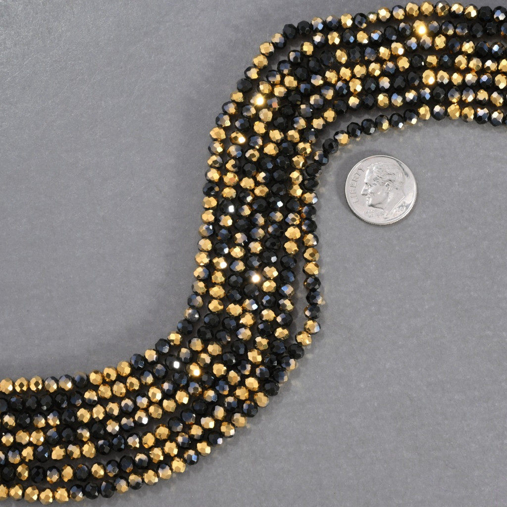 Black and Gold Faceted Rondelle Beads 4mm 4043