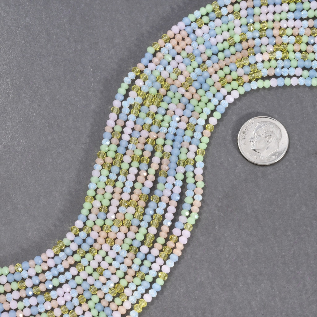 Pastel Pattern Faceted Glass Rondelle Beads 3mm 4059