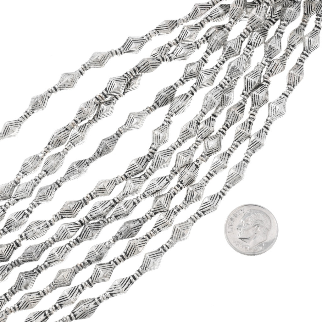 Silver Diamond Shape Bali Bead Spacers 7mm x 12mm 8 Strand 37618