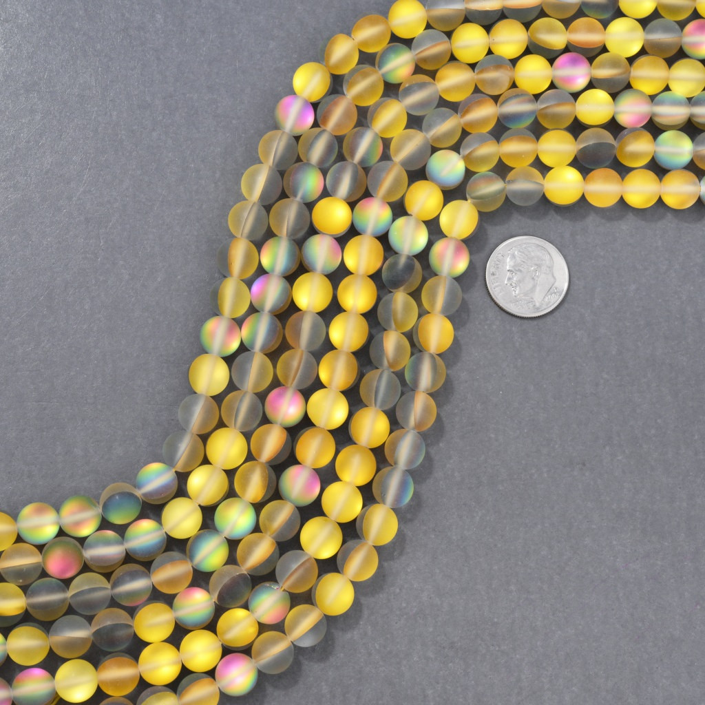 Yellow Rainbow Aurora Glass Beads Matte Finish 8mm 15081