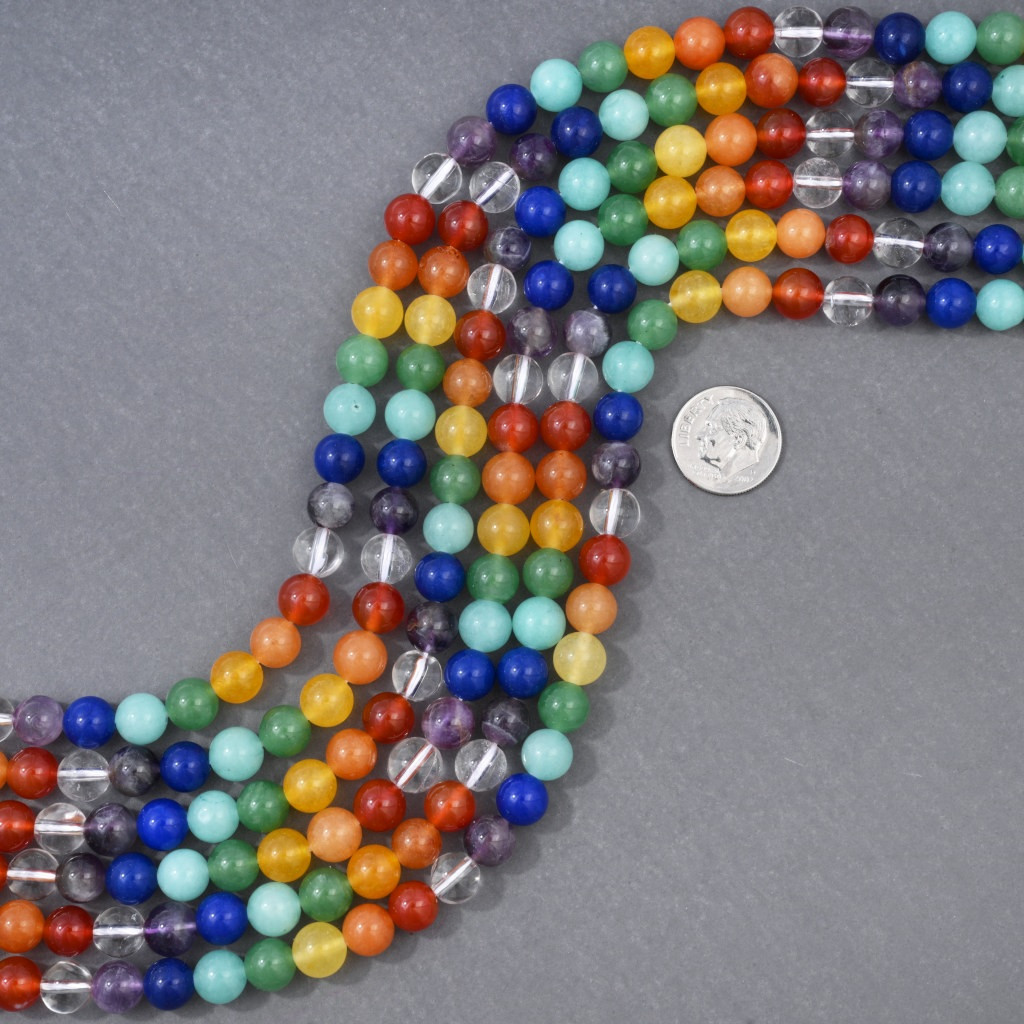 8mm Rainbow Beads 8 Color Pattern 16 inch Strand 4335