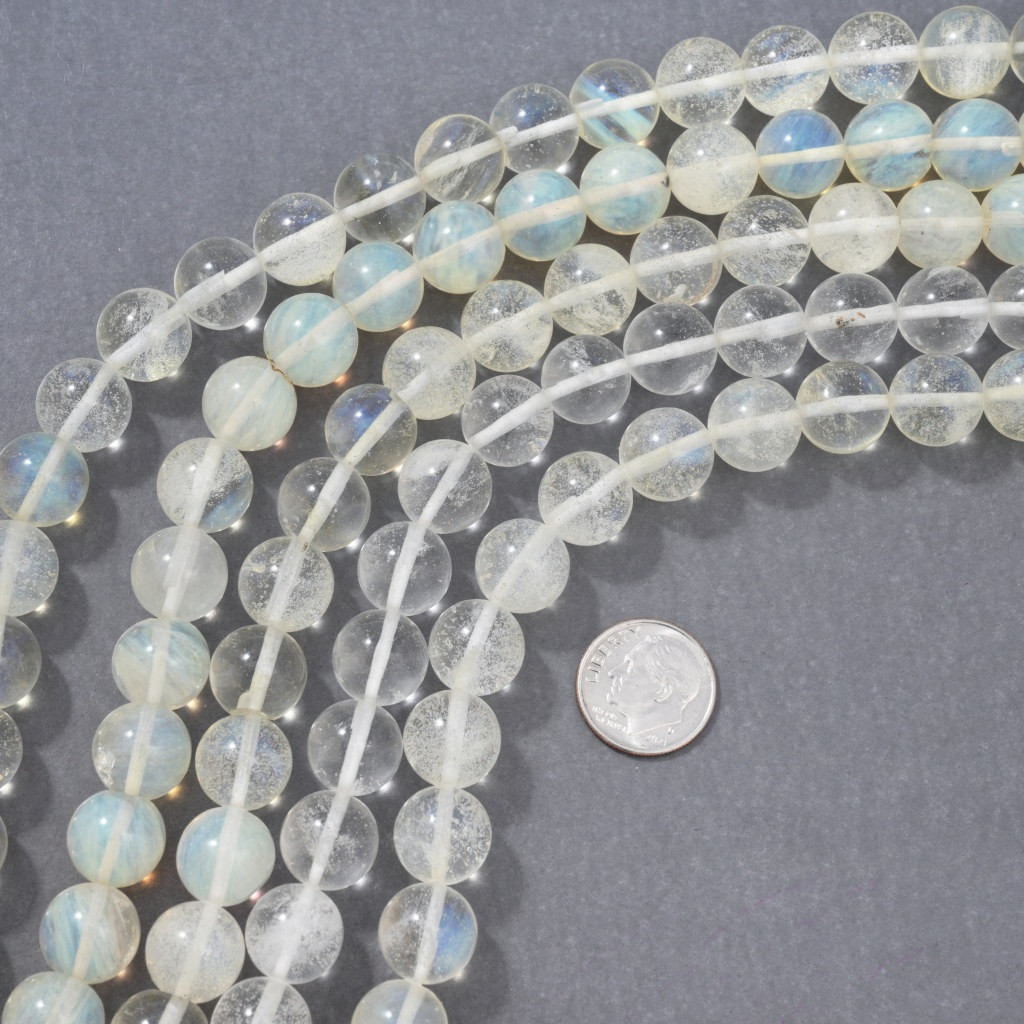 Natural Moonstone Blue Light Gemstone Clear Round Beads Women