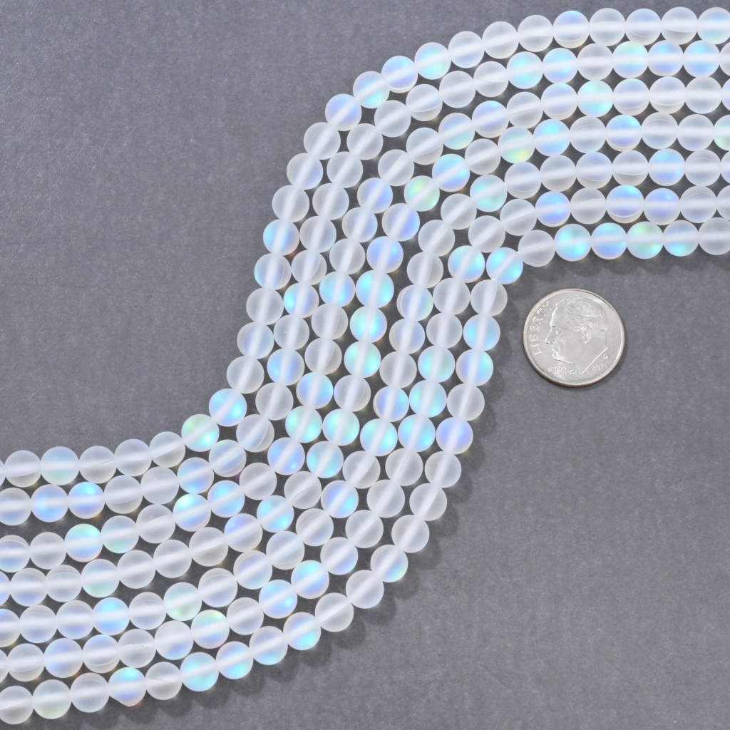 6mm White Matte Moonstone Glass Beads 16 in Strand