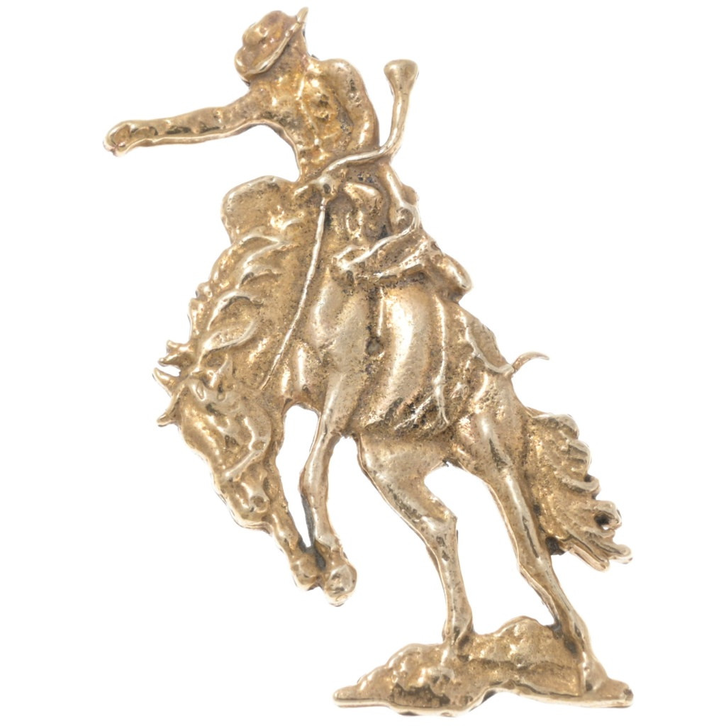 Brass Bronco Rider Rodeo Jewelry Part Front Angle 1-3/8