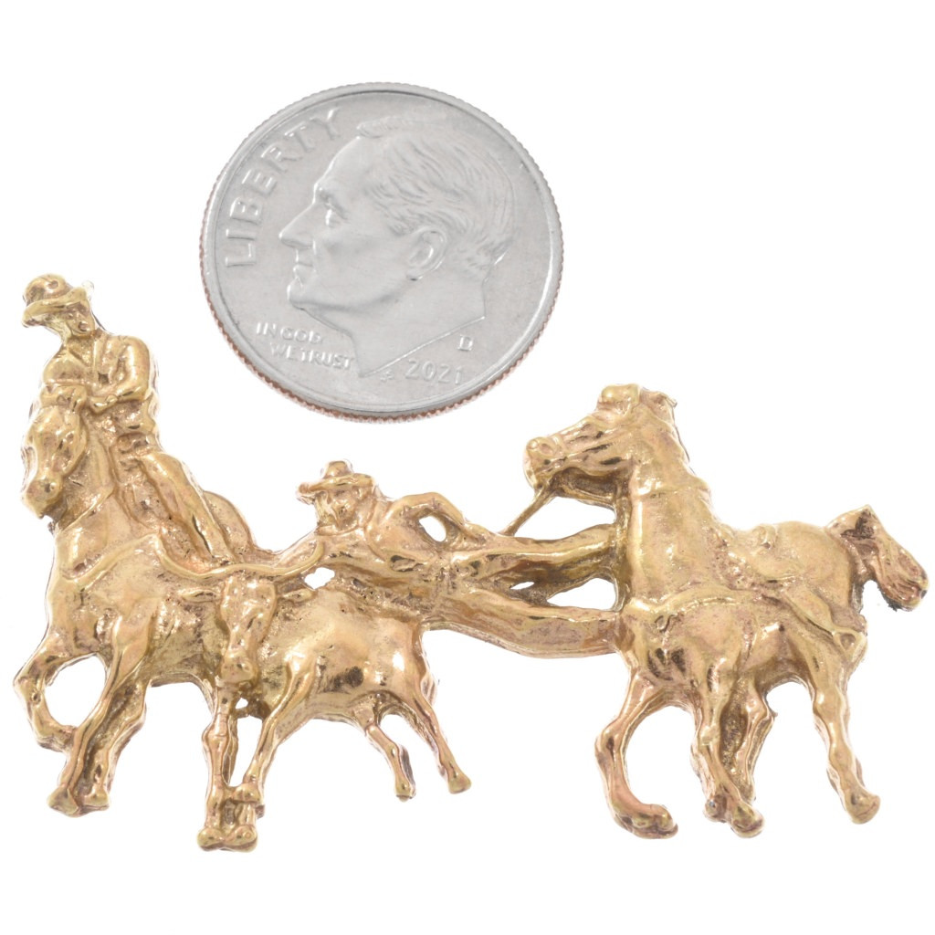 Steer Wrestling Bulldogging Gold Rodeo Jewelry Part Brass 1-3/4
