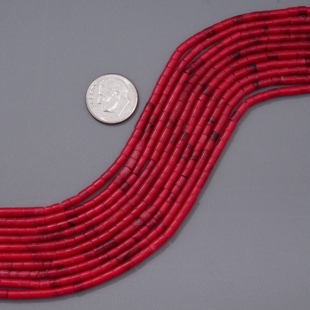 Deep Red Block Coral Heishi Beads Strand 3mm Wide 45344