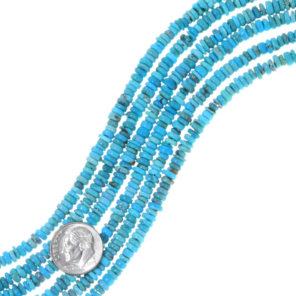 120 beads Xinjiang Chinese Color Enhanced Turquoise 10mmx3.5mm Heishi Bead 15.5 Strand