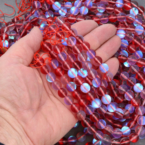 Red Aurora Borealis Round Glass Beads 10mm 15067