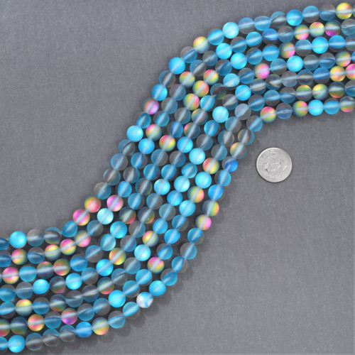 8mm Czech Blue Round Glass Beads