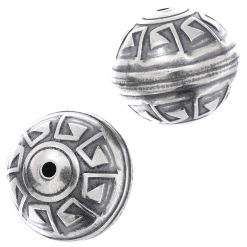 14mm Sterling Silver Aztec Pattern Bench Beads 45947