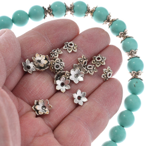 Delicate Flower Bali Bead Caps Base Metal Plated Textured Design