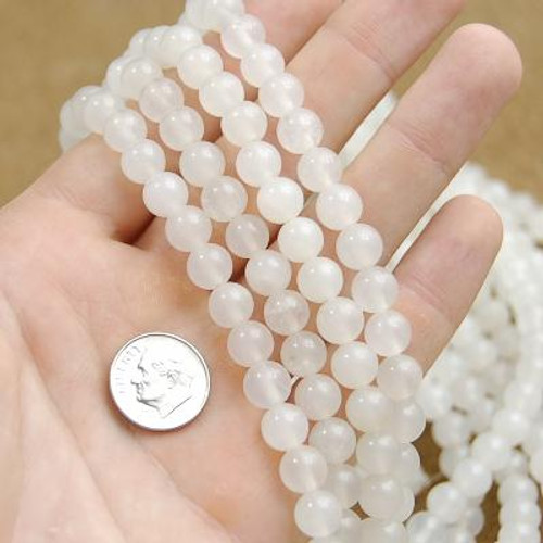 8mm Clear White Shimmering Glass Beads 16 in Strand