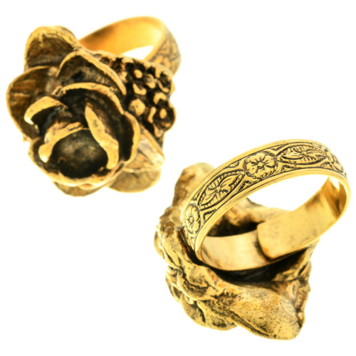 Gold Antique Style Rose Ring Rhinestone Setting 36527