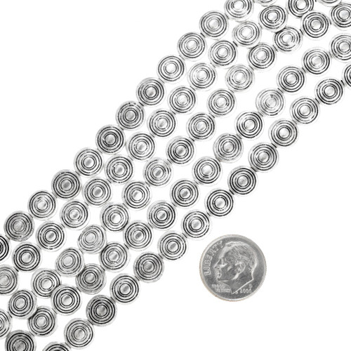 Flat Round Silver Bali Beads 8mm Concentric Circles 37293