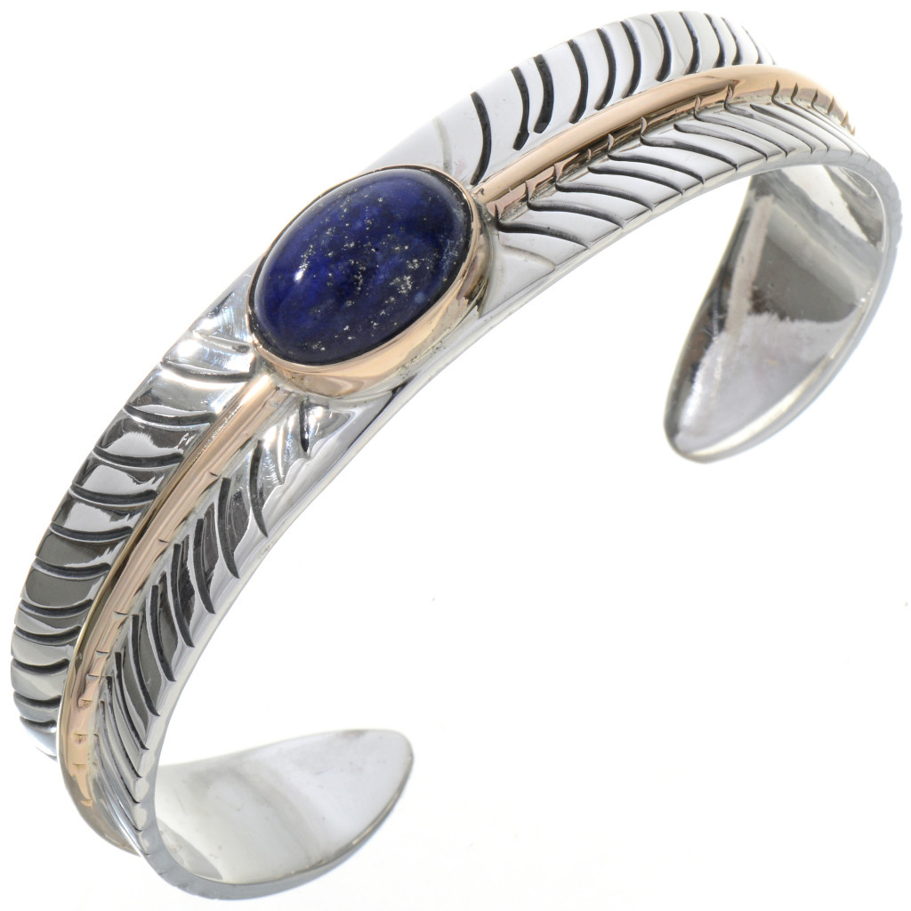 Gold Lapis Feather Bracelet