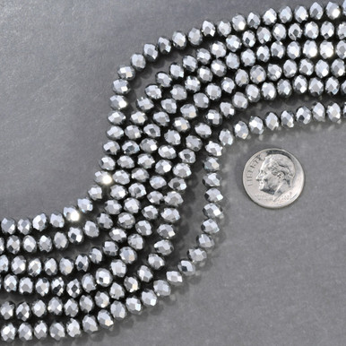 Metallic Silver Crystal Faceted Rondelle Loose Bead 15 Silver Faceted Beads