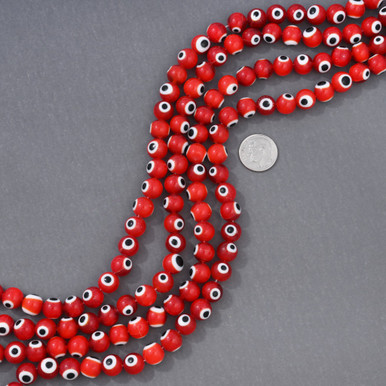 Red Glass Eye Beads 9mm Round 15069