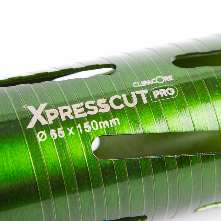 Clipacore Xpresscut 65mm x 150mm Core Bit and logo