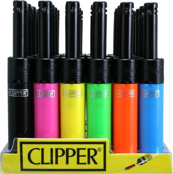 Clipper Lighter Electronic Tube 6 Color Black Top 24 Display