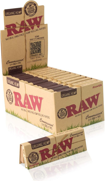 RAW - Organic Hemp Connoisseur Rolling Paper 1 1/4 plus tip 24/Box