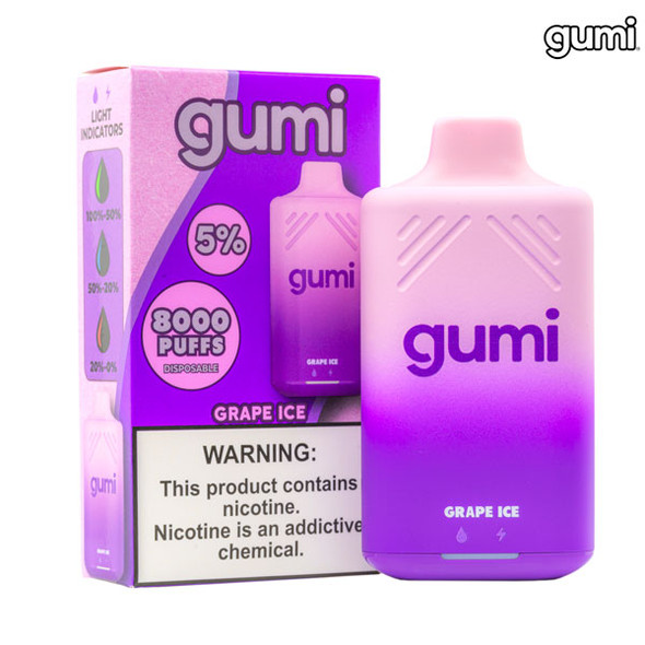 Gumi Bar 8000 puff count disposable 5% nic strength Grape Ice