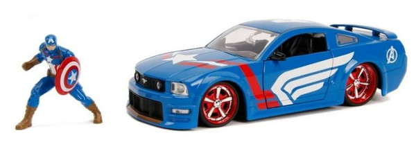 Marvel Diecast Captain America Figure with 2006 Ford Mustand GT Vehicle