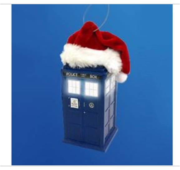 DOCTOR WHO LED TARDIS WITH SANTA HAT ORNAMENT