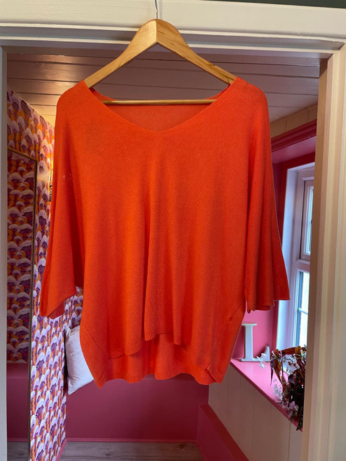 V-Neck Short Sleeved Top ~ Orange