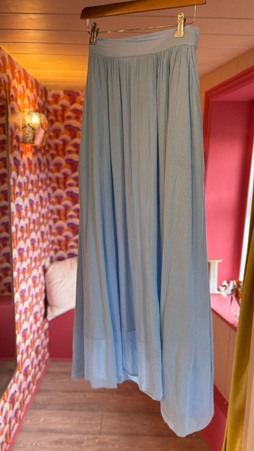 Fully Lined Elasticated Waist Side Pockets Cotton Skirt ~ Blue