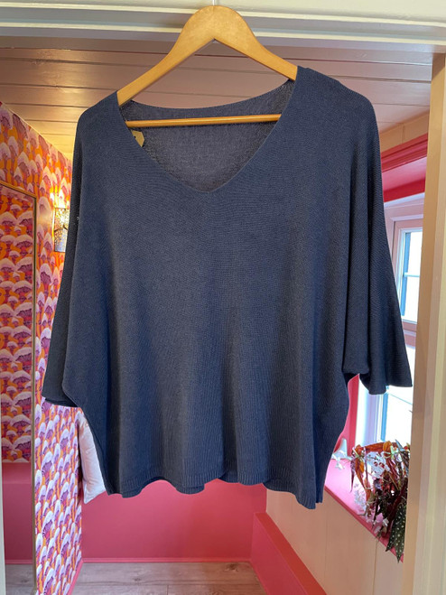 V-Neck Short Sleeved Top ~ Navy