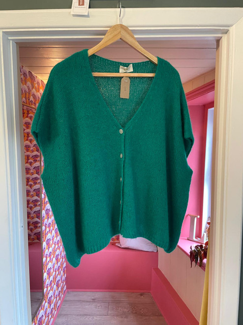 Mohair Button Through Sleeveless Cardigan ~ Jade Green