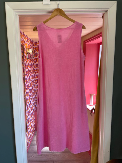 Washed Linen Drawstring Dress - pink