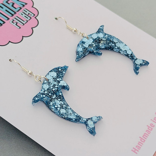 Heather Filby ~ Mini Dolphin  Glitter Resin Earrings