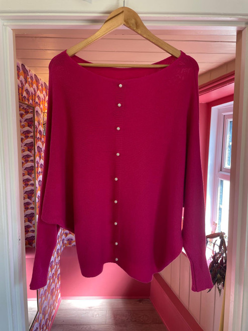 Pearl Back Batwing Jumper ~ Fuschia