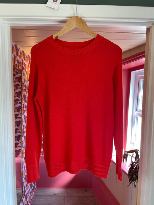 Crewe Neck ribbed edge soft Knit jumper Button Sleeve ~ Orange Crewe Neck ribbed edge soft Knit jumper Button Sleeve ~ Orange