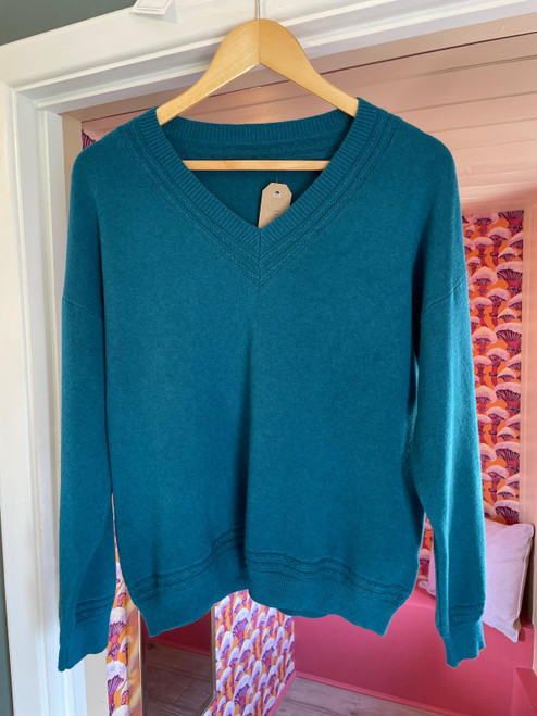 Detailed V Neck Jumper ~ Teal Detailed V Neck Jumper ~ Teal