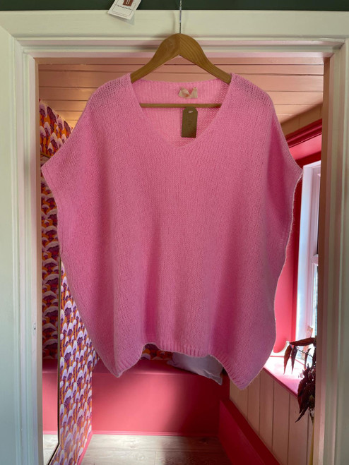 V-Neck Short Sleeve Mohair Jumper ~ Candy Pink V-Neck Short Sleeve Mohair Jumper ~ Candy Pink