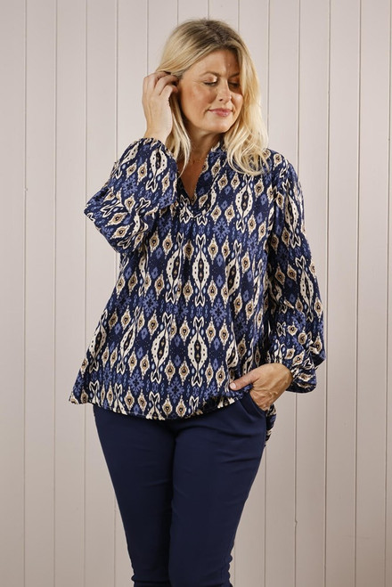 Abstract Collard Blouse ~ Navy
